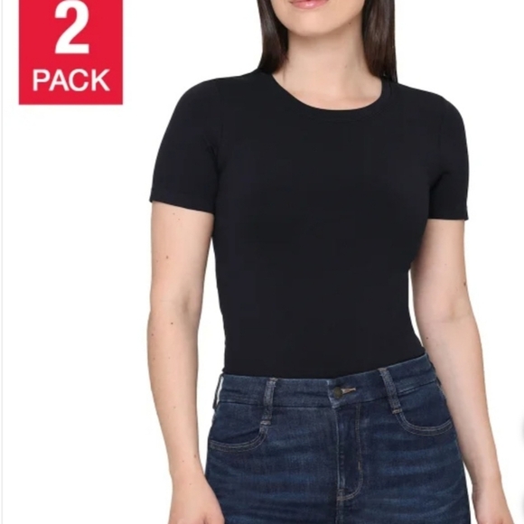 Set Of 2 Tahari Tees Smoothing T-shirts Black White Women's Size Small Crewneck - Picture 11 of 16